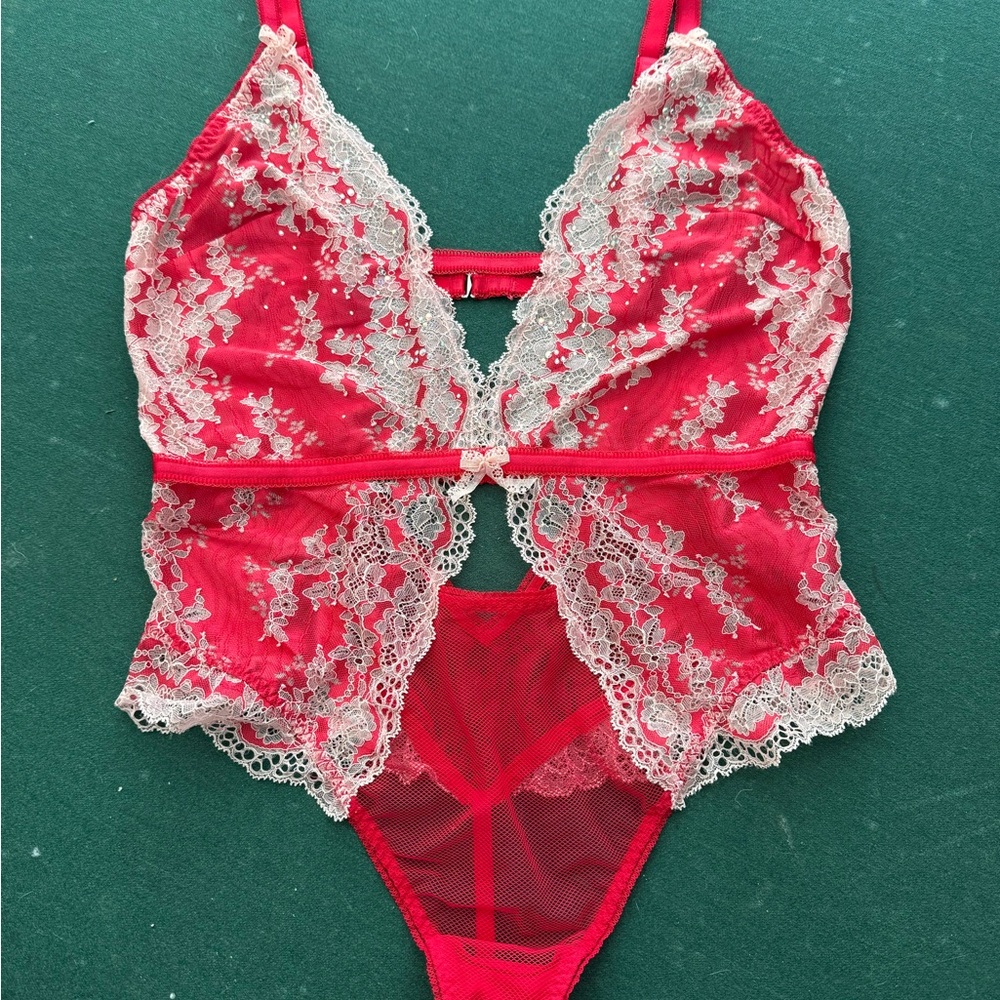 Victoria's Secret Red and White Lace Chemise